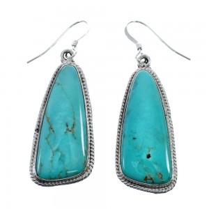 Native American Turquoise Sterling Silver Hook Dangle Earrings AX128116