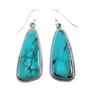 Native American Turquoise Sterling Silver Hook Dangle Earrings AX128117