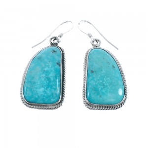 Native American Turquoise Sterling Silver Hook Dangle Earrings AX128124