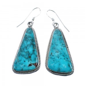 Native American Turquoise Sterling Silver Hook Dangle Earrings AX128133