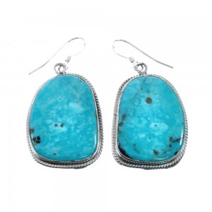 Native American Turquoise Sterling Silver Hook Dangle Earrings AX128134