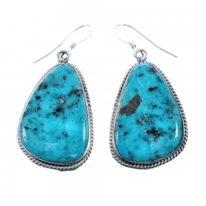 Native American Turquoise Sterling Silver Hook Dangle Earrings AX128136