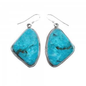 Native American Turquoise Sterling Silver Hook Dangle Earrings AX128137