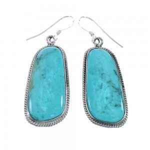 Native American Turquoise Sterling Silver Hook Dangle Earrings AX128146