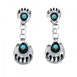 Native American Turquoise Sterling Silver Bear Paw Post Dangle Earrings AX128176