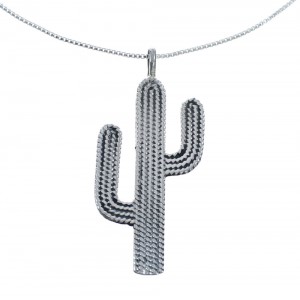 Sterling Silver 16" Italian Box Chain Cactus Necklace Pendant Set AX128169