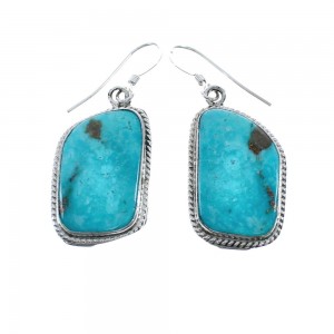 Native American Turquoise Sterling Silver Hook Dangle Earrings AX128184