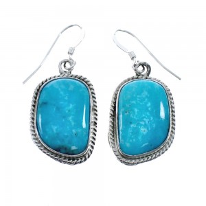 Native American Turquoise Sterling Silver Hook Dangle Earrings AX128185