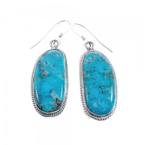 Native American Turquoise Sterling Silver Hook Dangle Earrings AX128186