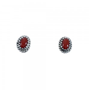 Coral Navajo Genuine Sterling Silver Post Stud Earrings JX128394