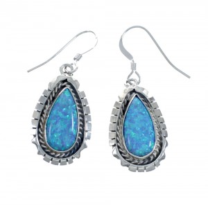 Native American Navajo Sterling Silver Blue Opal Hook Dangle Earring JX128407