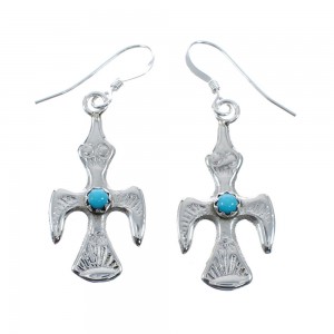 Navajo Sterling Silver Turquoise Thundebird Hook Dangle Earrings JX128443