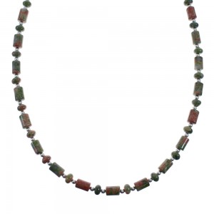 Native American Unakite Sterling Silver Bead Necklace AX128227
