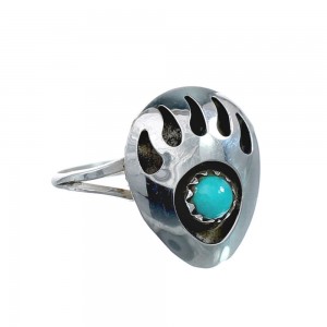 Native American Genuine Sterling Silver Turquoise Bear Paw Ring Size 7 AX128311