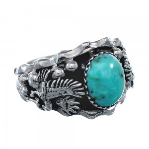 Genuine Sterling Silver Eagle Navajo Turquoise Ring Size 13 AX128458
