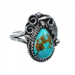 Turquoise Sterling Silver Navajo Leaf Ring Size 8-1/4 AX128369