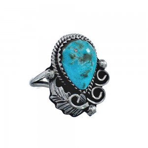 Turquoise Sterling Silver Navajo Leaf Ring Size 6-1/4 AX128375