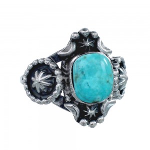 Genuine Sterling Silver Concho Navajo Turquoise Ring Size 9-3/4 AX128352
