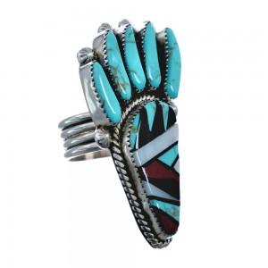 Native American Sterling Silver Multicolor Inlay Bear Paw Ring Size 9-1/2 AX128539