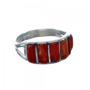 Coral Authentic Sterling Silver Zuni Ring Size 6-1/2 AX128717