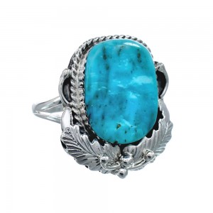 Scalloped Leaf Sterling Silver Turquoise Navajo Ring Size Size 10 AX128464