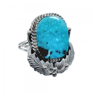 Scalloped Leaf Sterling Silver Turquoise Navajo Ring Size Size 6-1/4 AX128466