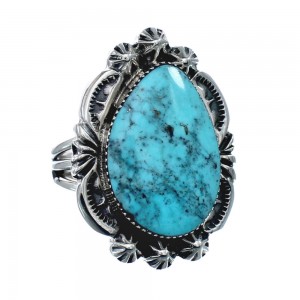 Native American Turquoise Sterling Silver Navajo Ring Size 8 AX128589