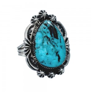 Native American Turquoise Sterling Silver Navajo Ring Size 8 AX128697