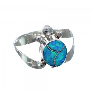 Native American Zuni Blue Opal Sterilng Silver Turtle Ring Size 7-1/4 AX128475