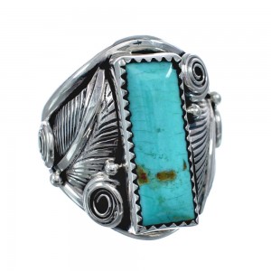 Sterling Silver Turquoise Native American Feather Ring Size 9-1/4 AX128699