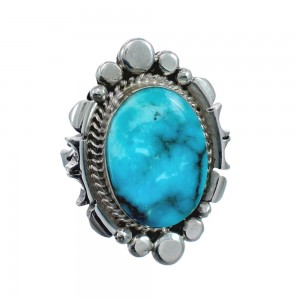 Native American Sterling Silver Turquoise Hand Crafted Ring Size 5-3/4 AX128542