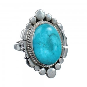 Native American Sterling Silver Turquoise Hand Crafted Ring Size 7-1/4 AX128544