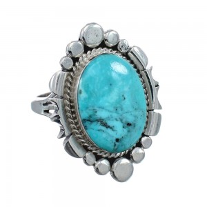 Native American Sterling Silver Turquoise Hand Crafted Ring Size 8-1/4 AX128551