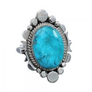 Native American Sterling Silver Turquoise Hand Crafted Ring Size 9-1/4 AX128556