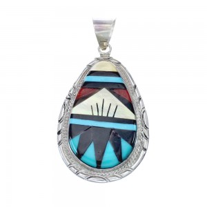 Native American Zuni Multicolor Inlay Sterling Silver Pendant AX128839