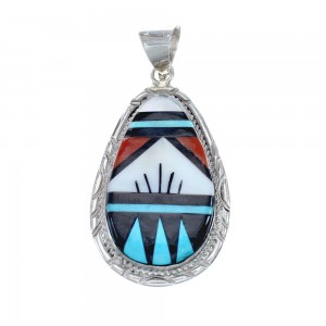 Native American Zuni Multicolor Inlay Sterling Silver Pendant AX128842