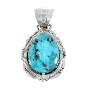 Native American Authentic Sterling Silver Turquoise Navajo Pendant AX128827