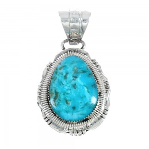 Native American Authentic Sterling Silver Turquoise Navajo Pendant AX128828