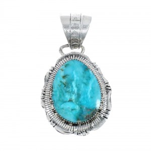Native American Authentic Sterling Silver Turquoise Navajo Pendant AX128829