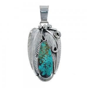 Native American Turquoise Leaf Sterling Silver Pendant AX128735