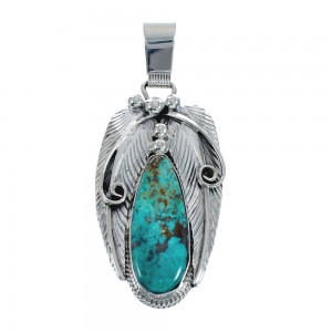 Native American Turquoise Leaf Sterling Silver Pendant AX128736