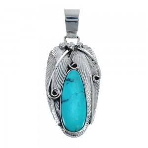 Native American Turquoise Leaf Sterling Silver Pendant AX128737