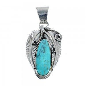 Native American Turquoise Leaf Sterling Silver Pendant AX128738