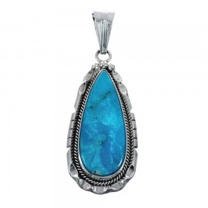 Native American Turquoise Tear Drop Genuine Sterling Silver Pendant AX128879