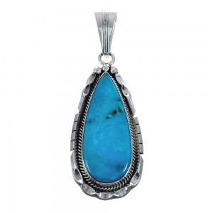 Native American Turquoise Tear Drop Genuine Sterling Silver Pendant AX128880