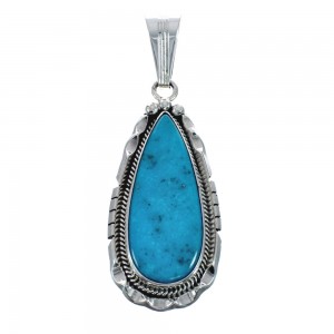 Native American Turquoise Tear Drop Genuine Sterling Silver Pendant AX128881