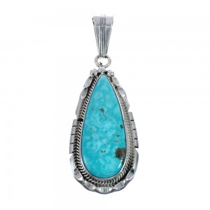 Native American Turquoise Tear Drop Genuine Sterling Silver Pendant AX128883