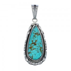 Native American Turquoise Tear Drop Genuine Sterling Silver Pendant AX128884
