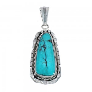 Native American Turquoise Tear Drop Genuine Sterling Silver Pendant AX128885