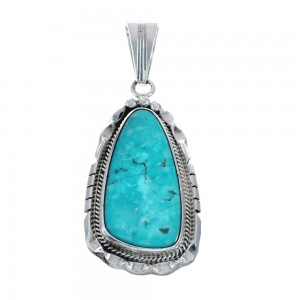 Native American Turquoise Tear Drop Genuine Sterling Silver Pendant AX128889